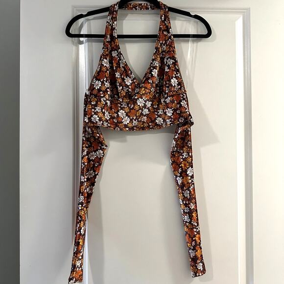 Altar'd State Brown Floral Halter Wrap Crop Top - Picture 3 of 6